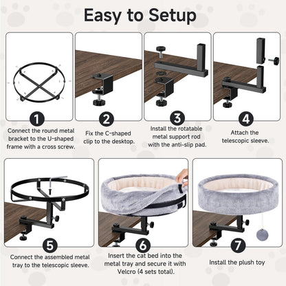 Chumajor Cat Desk Bed - 360 degrees Rotating & Adjustable, Supports 50 lbs, Soft Faux Fur with Dual-Sided Reversible Mat, Modern Indoor Cat Nest Furniture for Office Desks and Game Tables, Island Table - Image 9