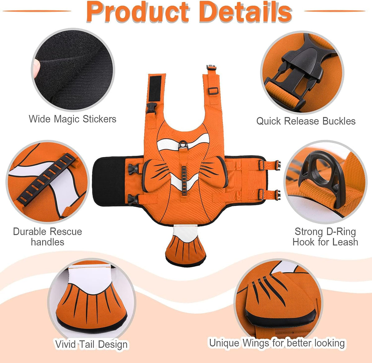 Adjustable neck and belly straps on the DENTRUN canine flotation coat.