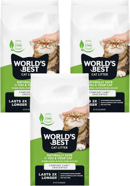 WORLD'S BEST CAT LITTER Comfort Care Unscented 15-Pounds - Natural Ingredients, Quick Clumping, Flushable, 99% Dust Free & Made in USA - Long-Lasting Odor Control & Easy Scooping - Image 10