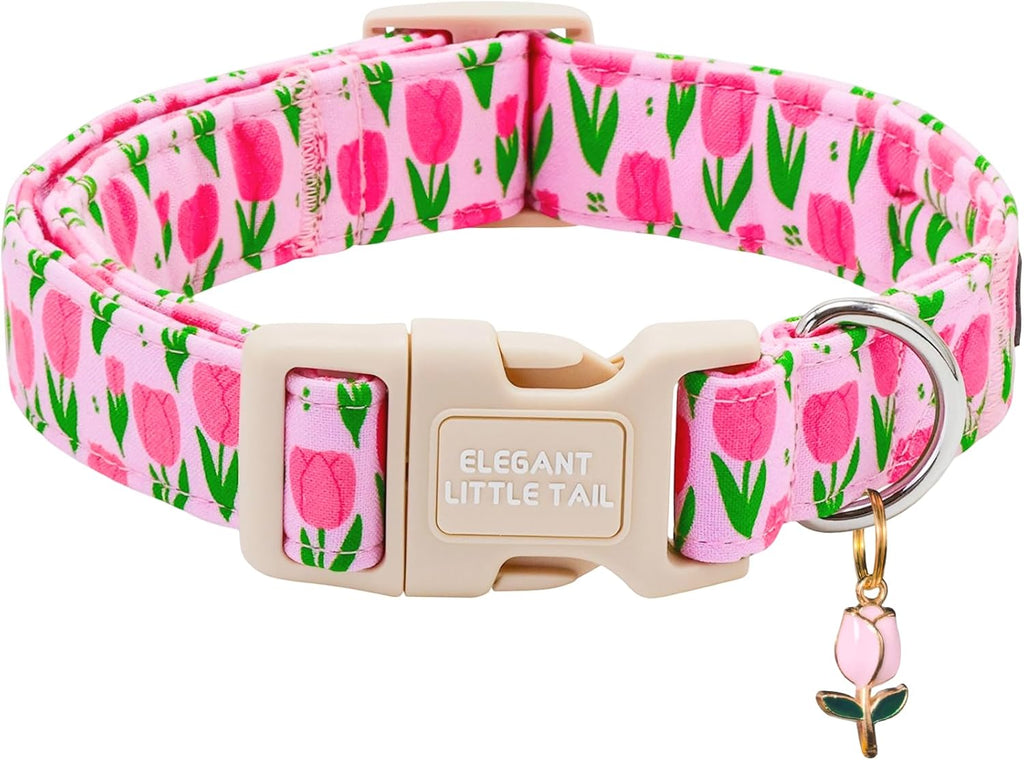 Elegant little tail Dog Collar, Cute Pink with Green Strip Pattern Pet Collars Soft Girl or Boy Adjustable Cotton Puppy Collar with Quick Release Buckle for Medium Dogs - Image 13