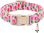 Elegant little tail Dog Collar, Cute Pink with Green Strip Pattern Pet Collars Soft Girl or Boy Adjustable Cotton Puppy Collar with Quick Release Buckle for Medium Dogs - Image 13