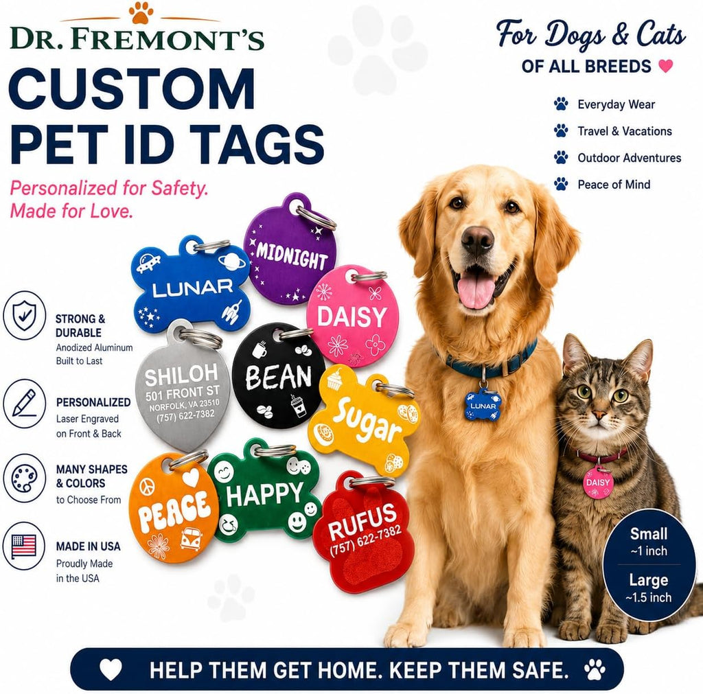 Dr. Fremont's Pet ID Tag Custom for Dog Cat Personalized | Many Shapes and Colors to Choose from | Made in USA | Strong Anodized Aluminum - Image 9