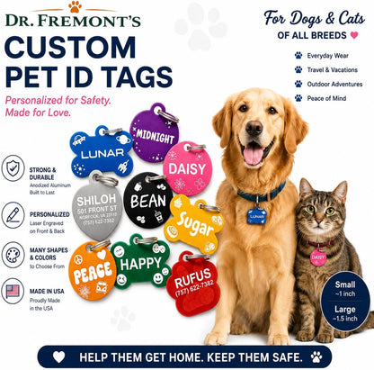Dr. Fremont's Pet ID Tag Custom for Dog Cat Personalized | Many Shapes and Colors to Choose from | Made in USA | Strong Anodized Aluminum - Image 9
