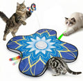 OPDEKEHA interactive cat toy electronic play mat front view showing blue floral fabric cover.
