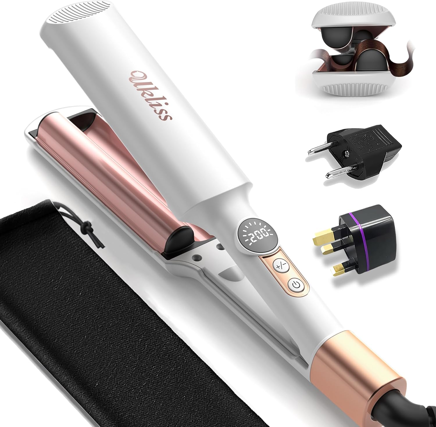 UKLISS mini waver crimper hair tool front view showing double barrel ceramic plates