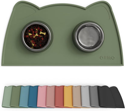 Ohmo Cat Food Mat Camo Green front view on floor