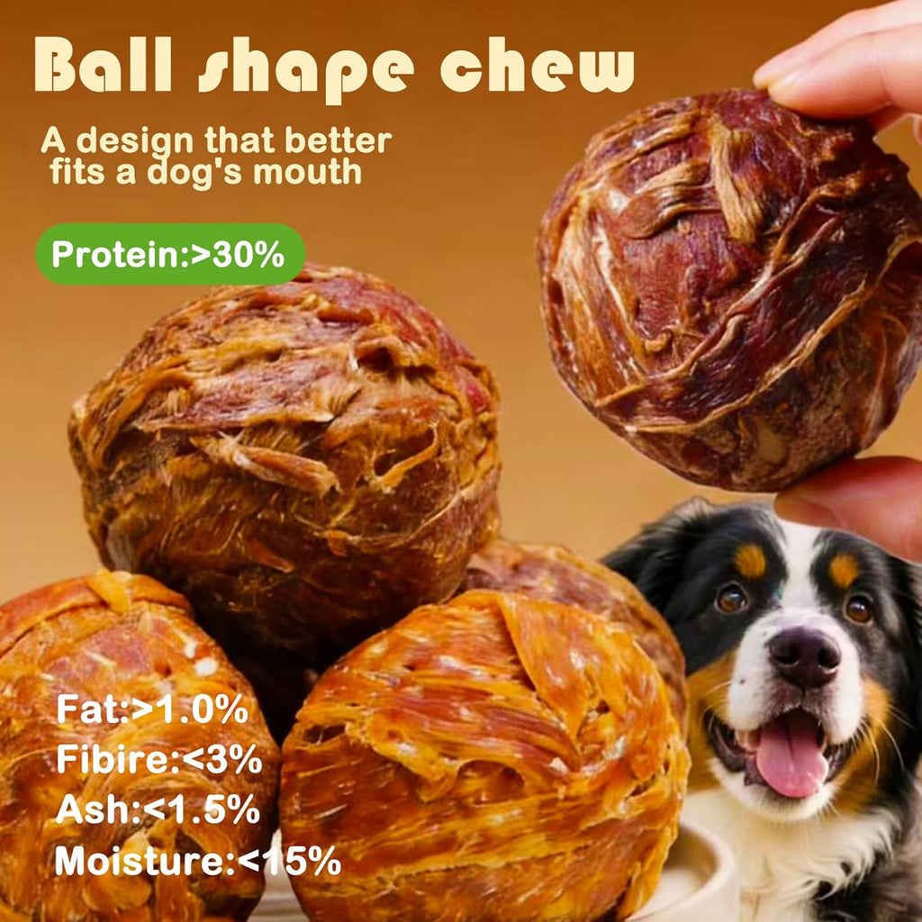 Olsdeeool 200g dog treats alongside a medium breed dog demonstrating oral health benefits.
