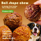 Olsdeeool 200g dog treats alongside a medium breed dog demonstrating oral health benefits.
