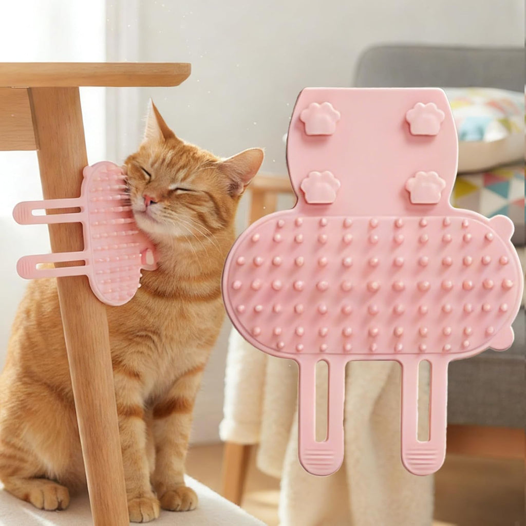 Generisch Cat Self Groomer pink silicone wall corner brush front view