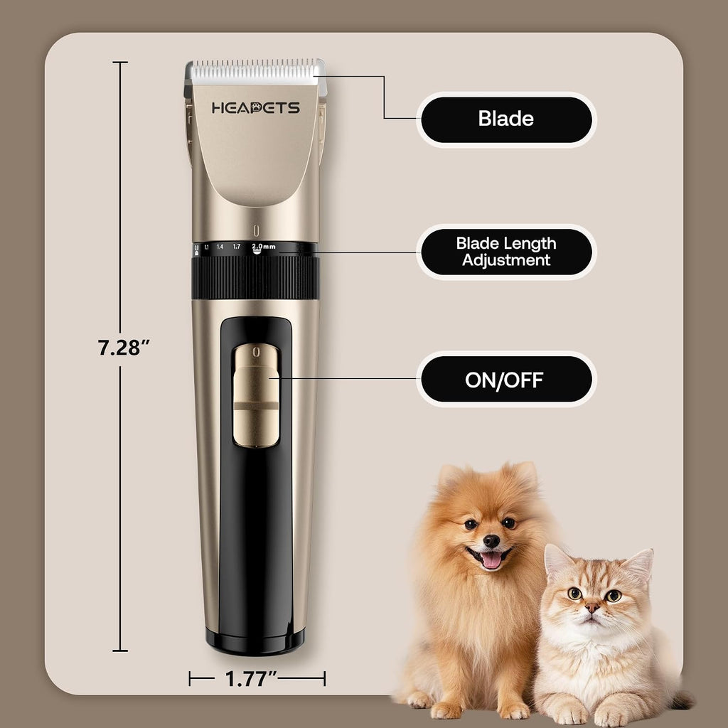 HEAPETS Dog Grooming Clippers, Low Noise, Electric Quiet, Adjustable Clipper Comb, Rechargeable Cordless Dog Hair Clippers for Dogs Cats Pets, Gold - Image 9