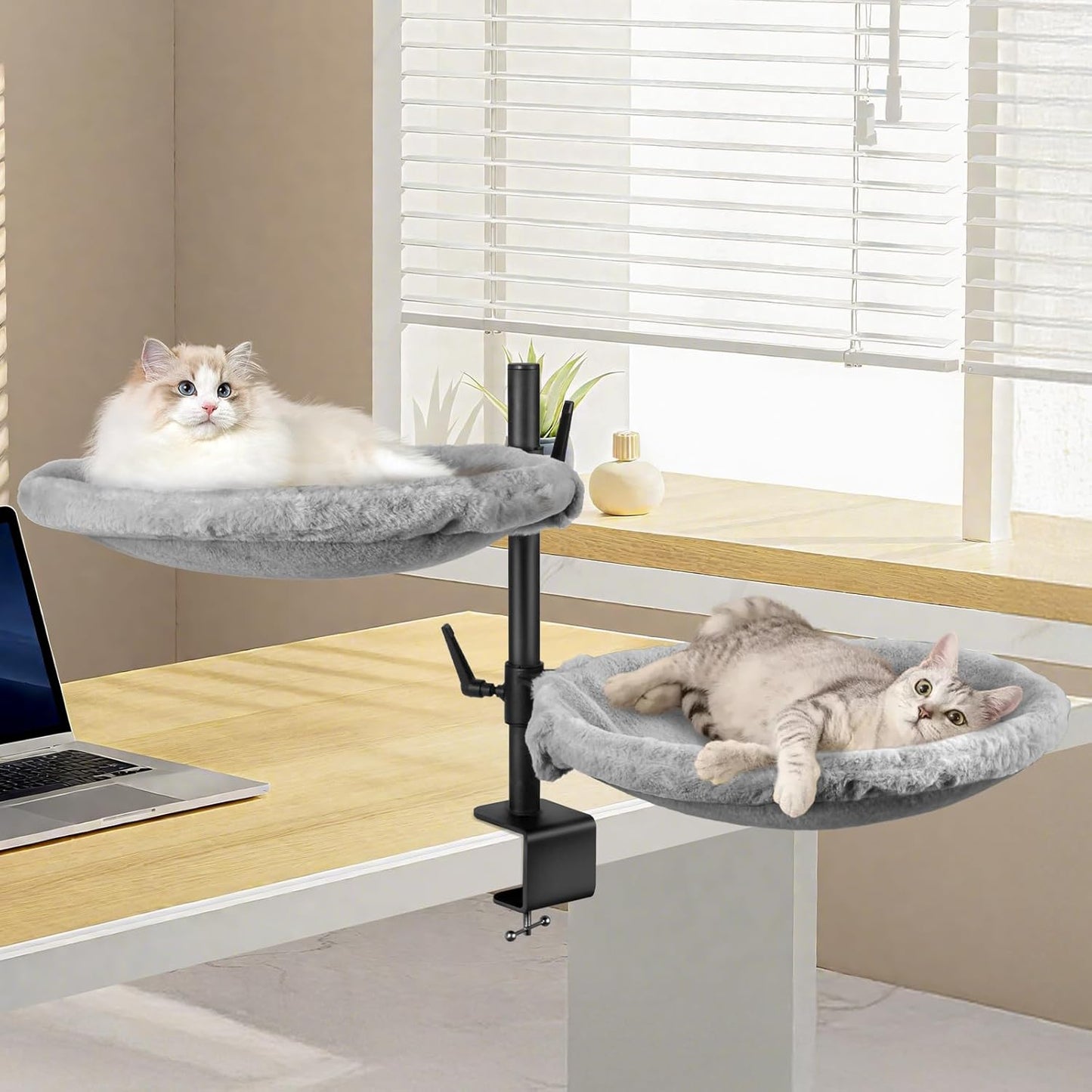 Cat Desk Bed - Sturdy Cat Bed for Desk with 360 degrees Rotating & Adjustable Height, Elevated Cats Nest Perch for Desk, Grey - Image 9