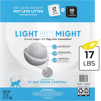 Purina Tidy Cats 17 lb box next to product features text