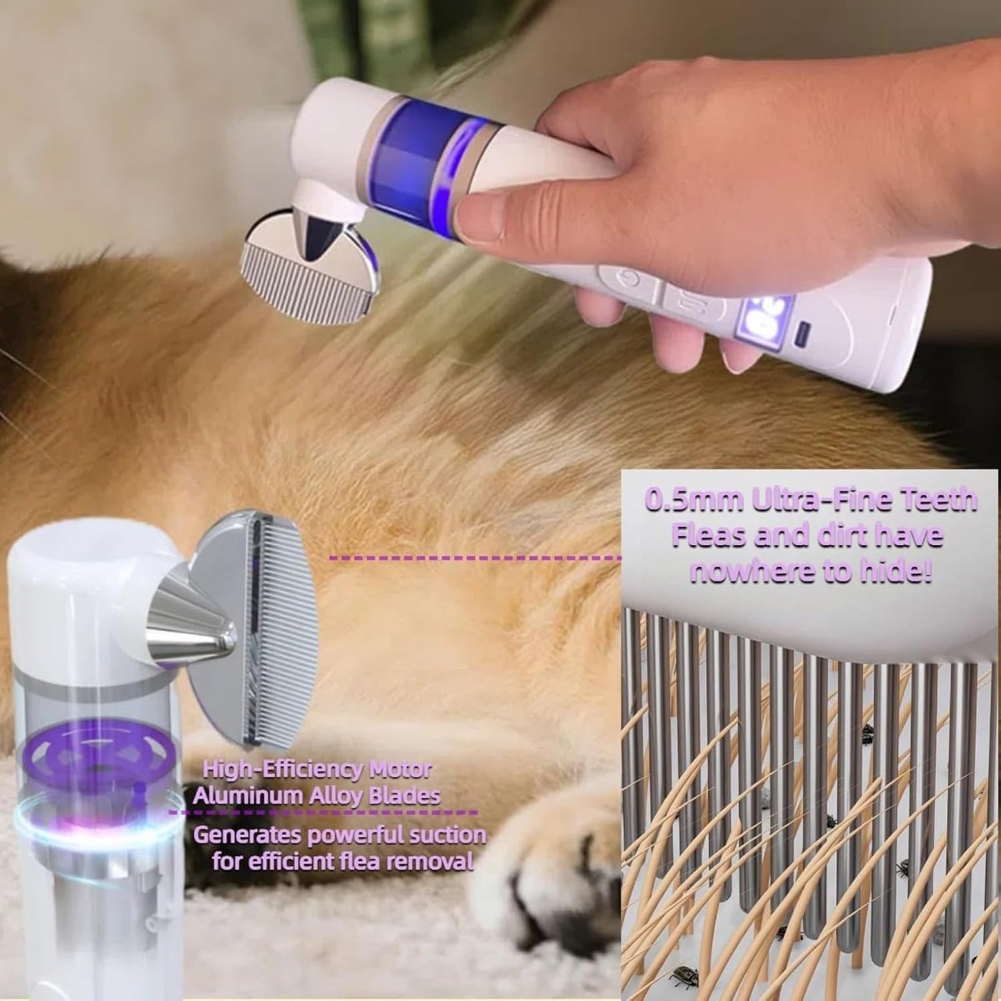 Rechargeable electric pet comb for long and short hair