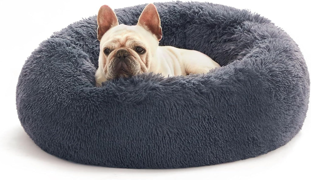Love's cabin Calming Cat Bed for Indoor Cats, Anti-Anxiety Donut Round Dog Bed, Fluffy Faux Fur Washable Pet Bed for Small Medium Dogs and Cats, Grey, 20in - Image 13