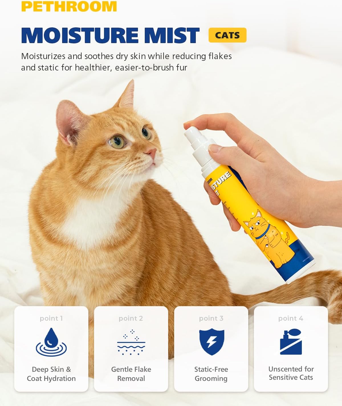 Pethroom leave-in cat conditioner spray showing natural plant extract ingredients