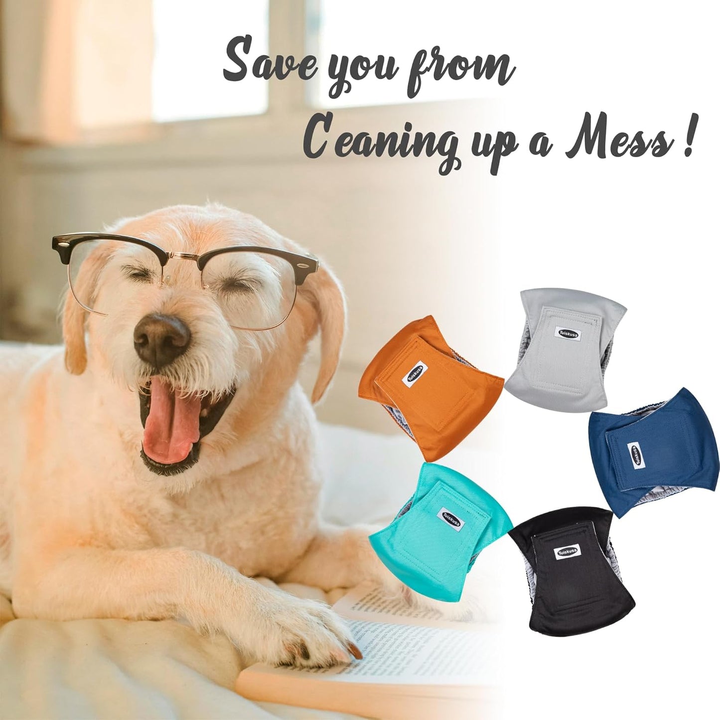 Ergonomic design illustration of the Tuiskusa dog diaper wrap for male dogs
