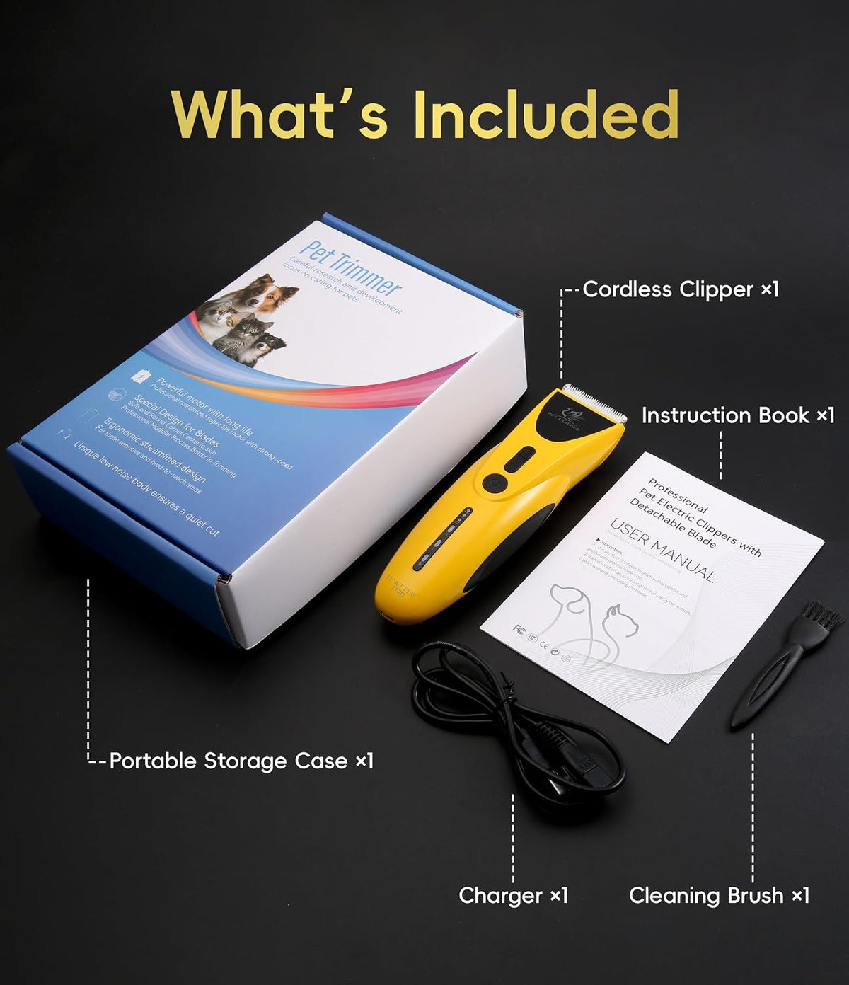 Quiet Cat Grooming Clippers, 2-in-1 Cat Hair Trimmer with Replaceable 420J2 Stainless Steel Blade, 7-Hour Runtime, 3 Speeds, Cordless for Paw, Butt, Back, Ear & Face, Yellow - Image 9