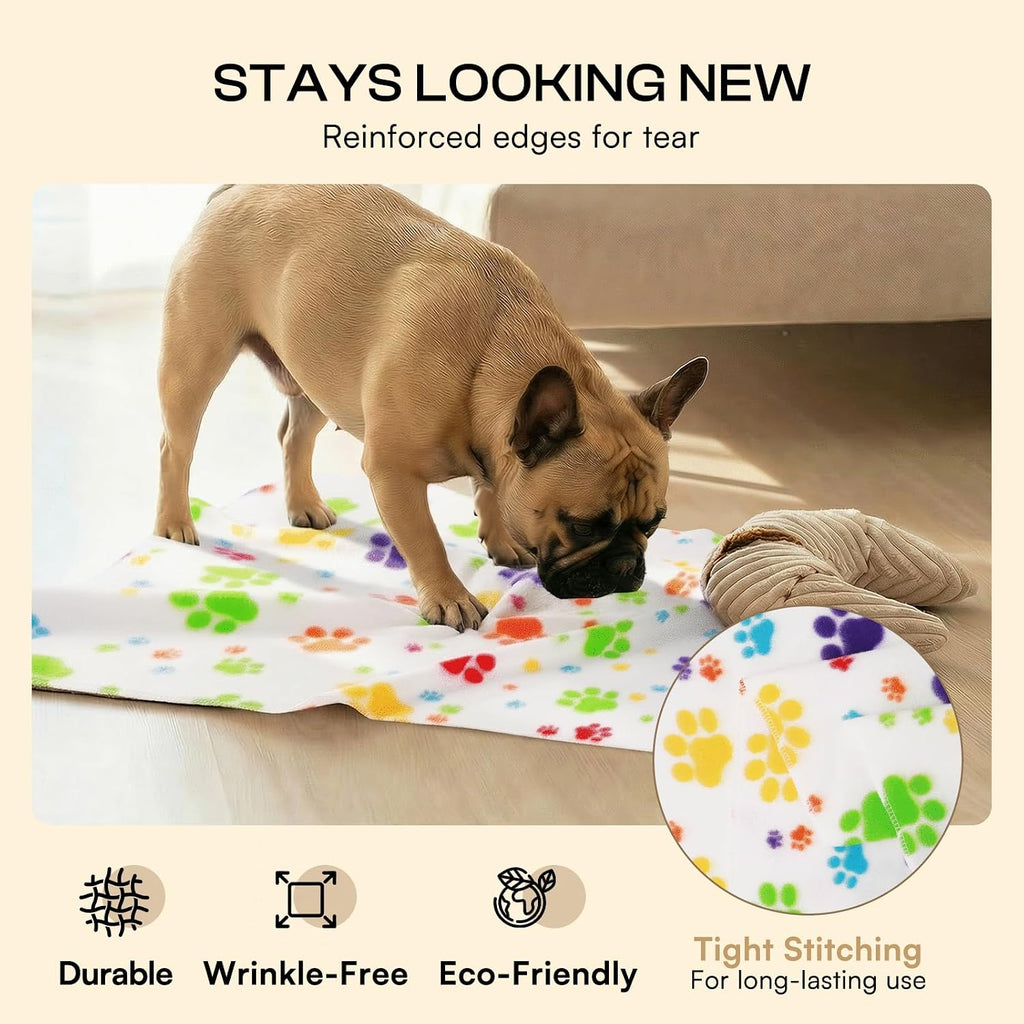 Premium polyester fleece dog blankets in multiple cute paw print patterns