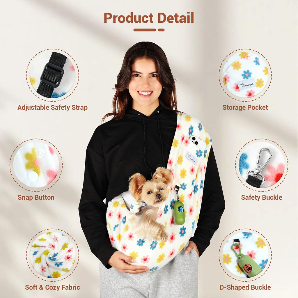 Hands-Free Cat Sling Carrier, Ultra-Soft Polar Fleece Pet Sling for Small Dogs & Cats 3-14 lbs, Machine Washable for Indoor Snuggling & Outdoor Use (Medium, Daisy) - Image 5