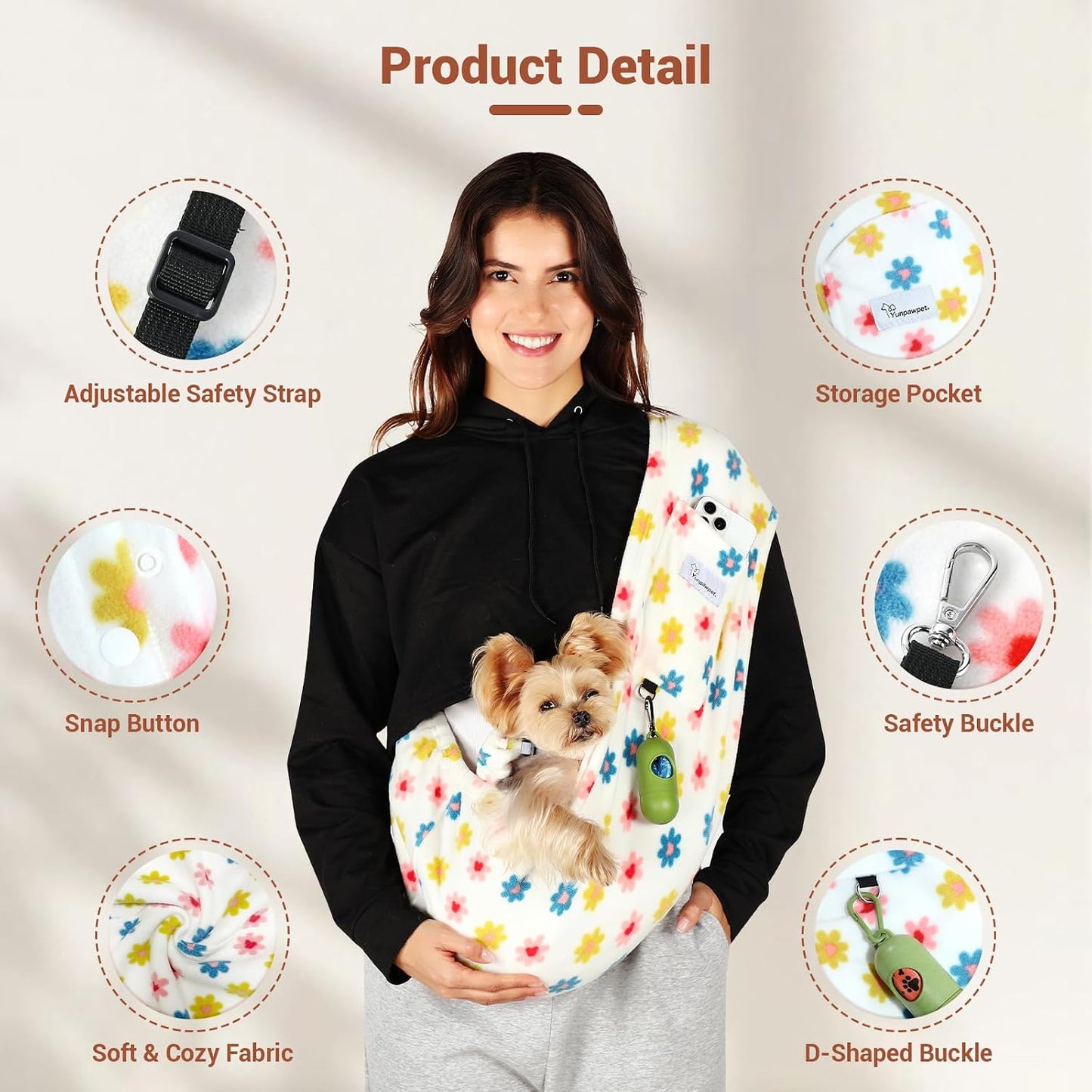Demonstration of hands free usage with Yunpawpet dog sling carrier