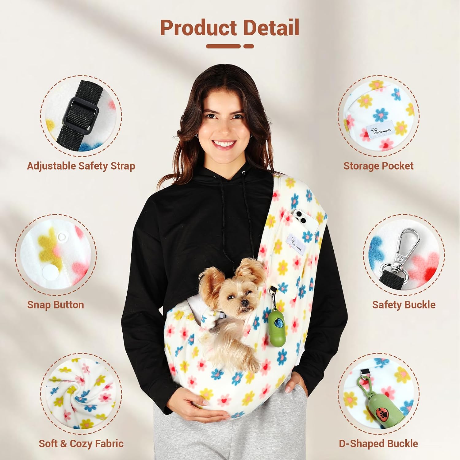 Demonstration of hands free usage with Yunpawpet dog sling carrier