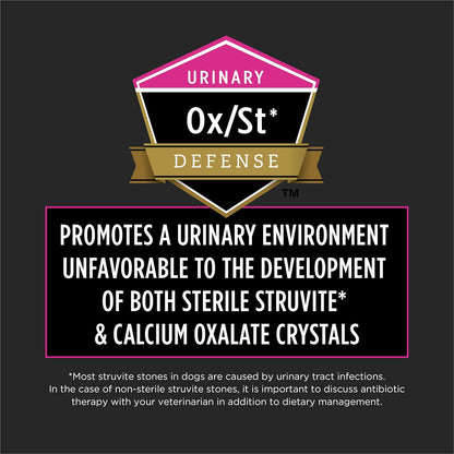 Prescription wet food for dogs with calcium oxalate and struvite stone protection.