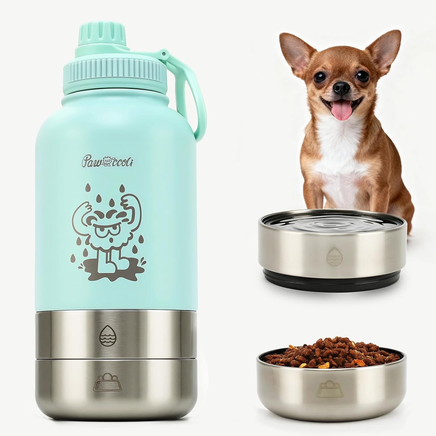 34oz Dog Water Bottle, Stainless Steel Dog Water Bottle Dispenser with Detachable Food & Water Bowls, Keeps Water Hot/Cold, for Walking, Hiking, Camping(Cream) - Image 10