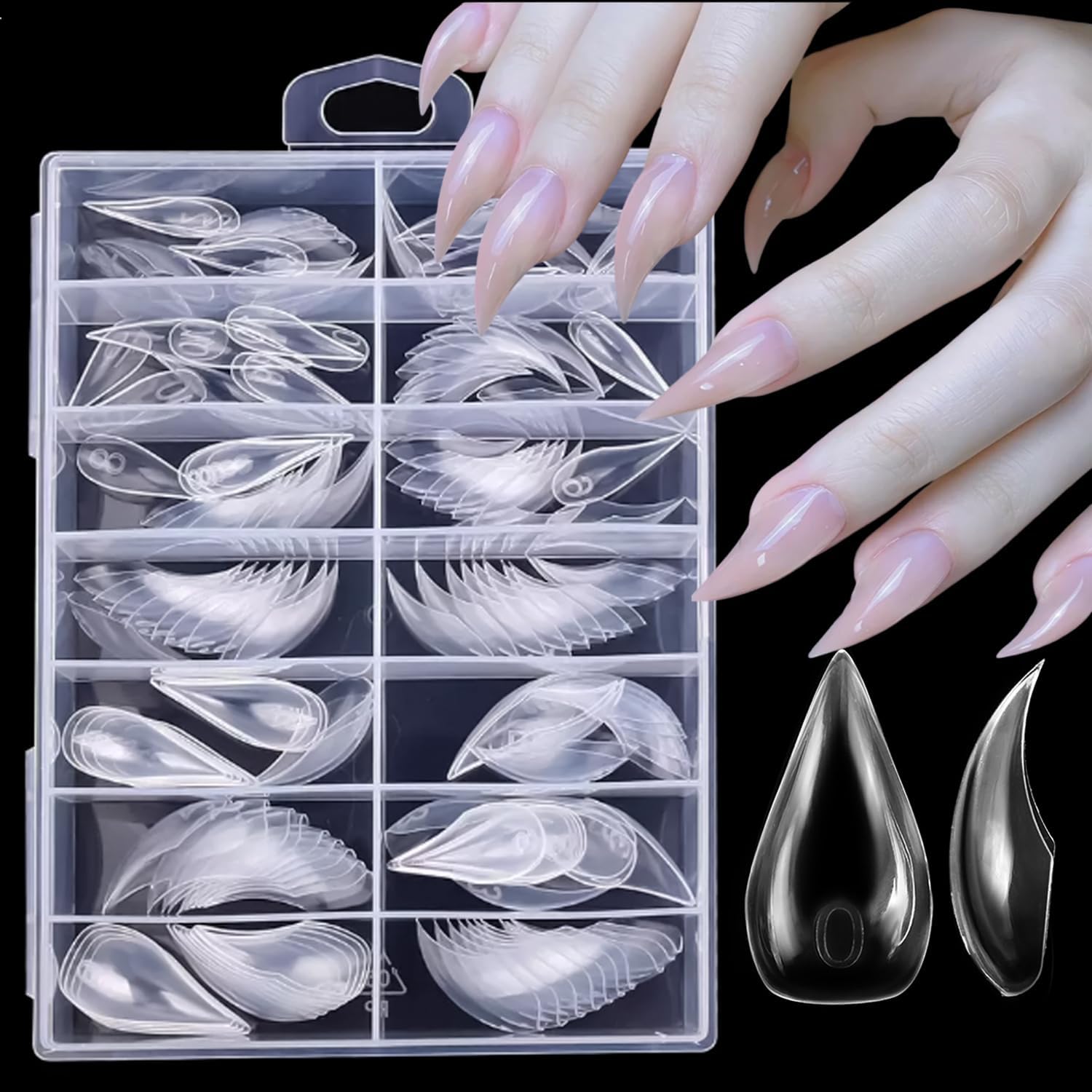 Riicfdd 140 piece cat claw stiletto nail tips kit