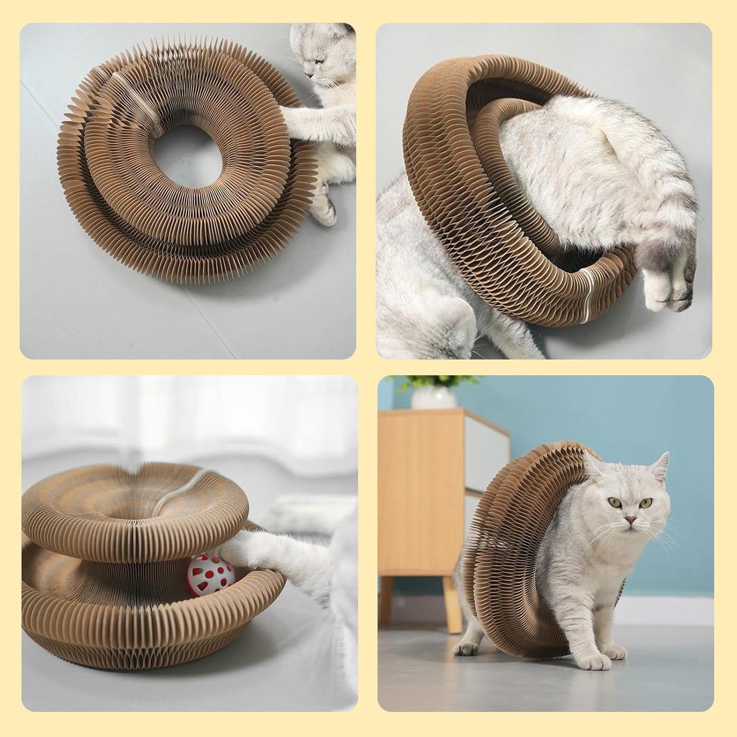 Folded state of the compact and space saving reusable cat scratching board from Jogcoys.