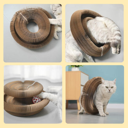Folded state of the compact and space saving reusable cat scratching board from Jogcoys.