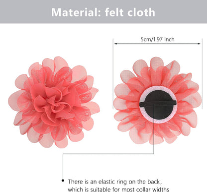 Close up view of the back of the chiffon pet flower displaying the elastic attachment band