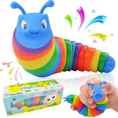 Cevioce fidget slug toy rainbow colored front view flexible sensory manipulation product