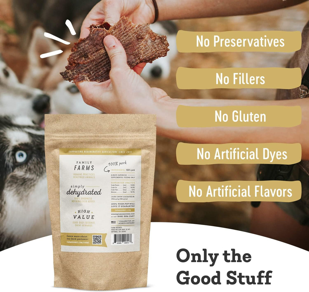 Farm Hounds pork jerky dog treat ingredient label