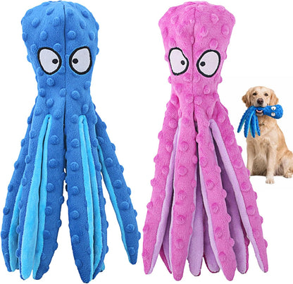 HGB squeaky dog toys front view of two pack octopus plush