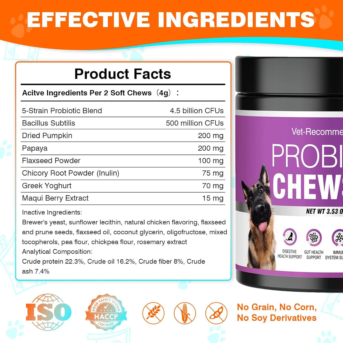 Probiotics for Dogs Dog Probiotics for Digestive Health Probiotic for Dogs Gut Health Itchy Skin Dog Probiotics for Diarrhea Dog Constipation Relief Gas for Dogs Immune Support Chicken Flavor 50ct - Image 9