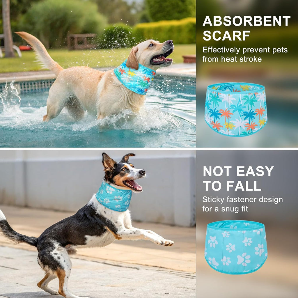 Side view of large dog wearing summer ice cooling towel