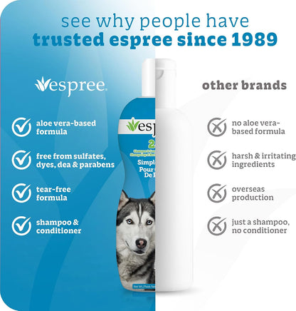 Espree sensitive skin canine shampoo showing sulfate free text on label.