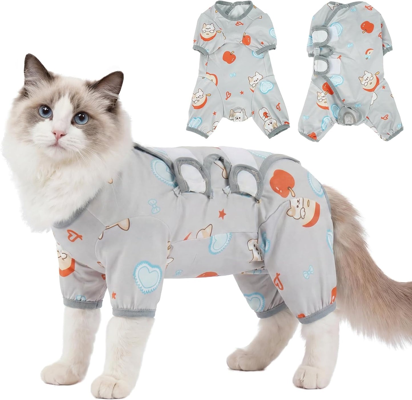 Rozkitch Cat Recovery Onesie front view for post-surgery protection