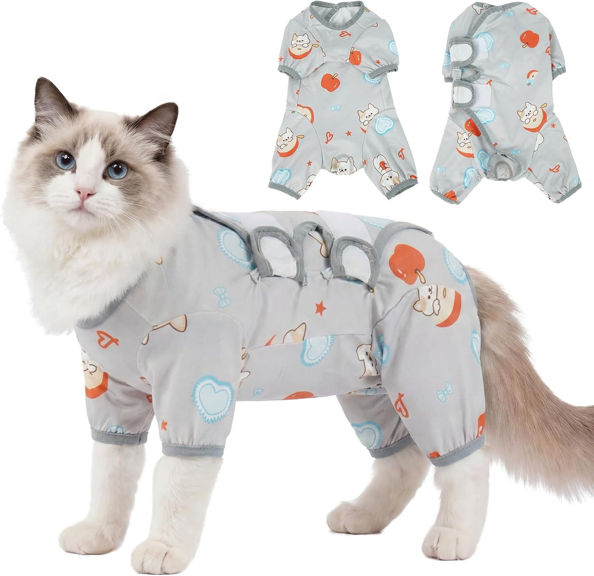 Rozkitch Cat Recovery Onesie front view for post-surgery protection