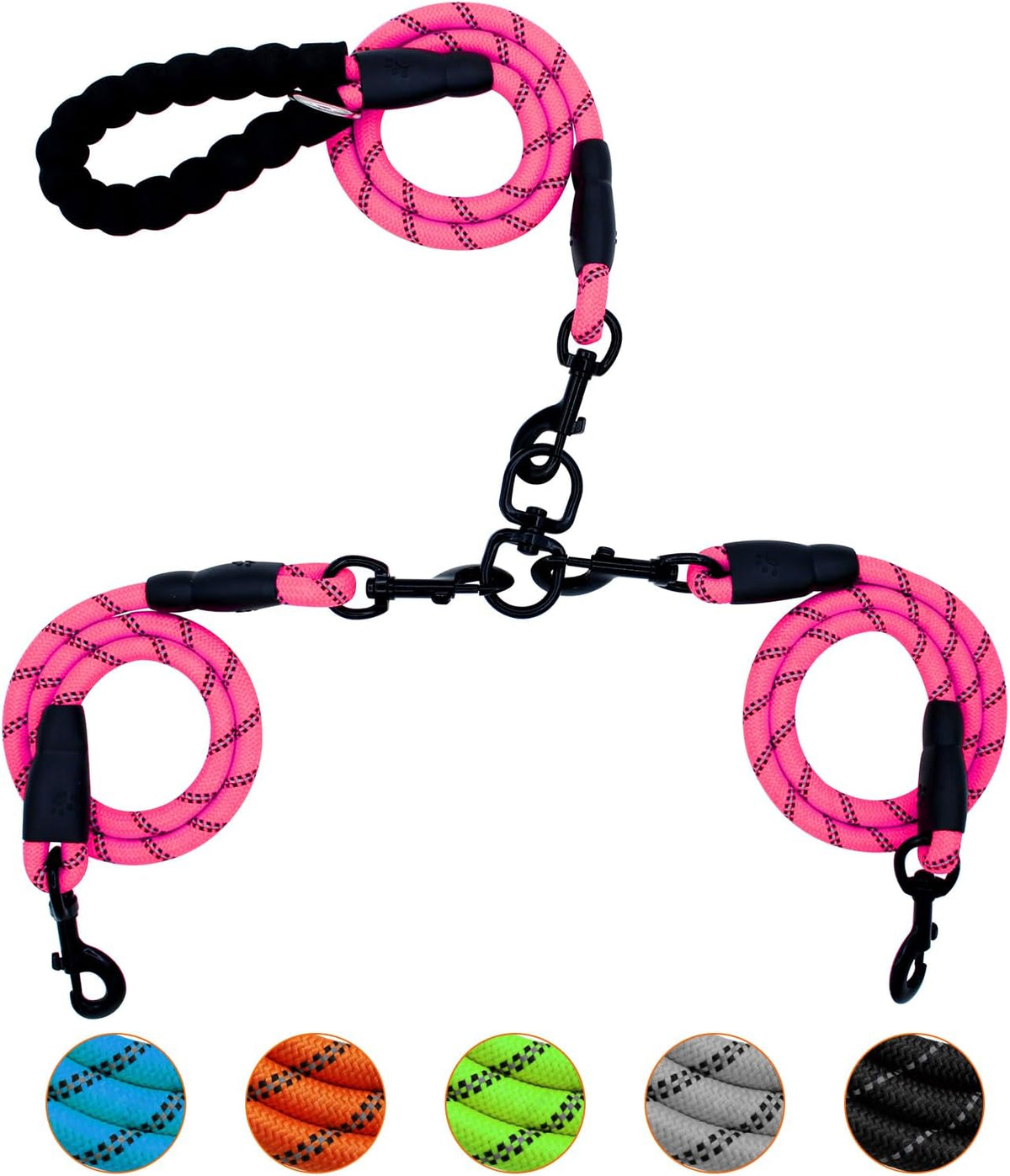 Dog Double Leashes,Comfortable Dog Leash with Reflective,No Tangle Triple Leash for Dogs (Orange Five Leashes) - Image 9