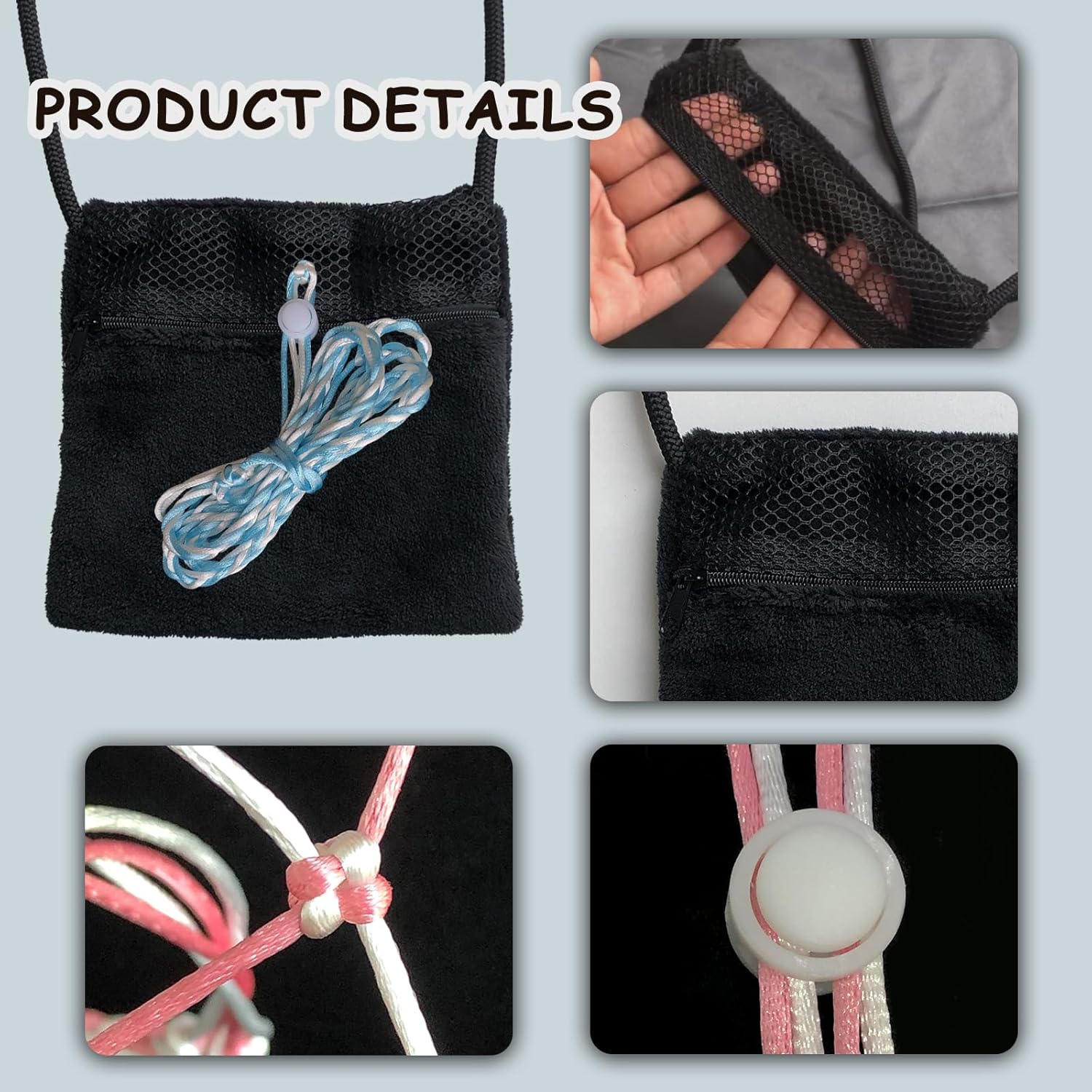 2 Pics Sugar Glider Pouch and 2 Pics Hamster Leash Small Animal Carry Pouch with Adjustable - Cozy & Portable Habitat for Small Pets (Hamsters, Rat, Marmosets, Squirrels) - Image 3