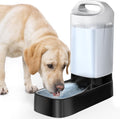 Petnf automatic dog water bowl dispenser front view showcasing the stainless steel basin and clear reservoir