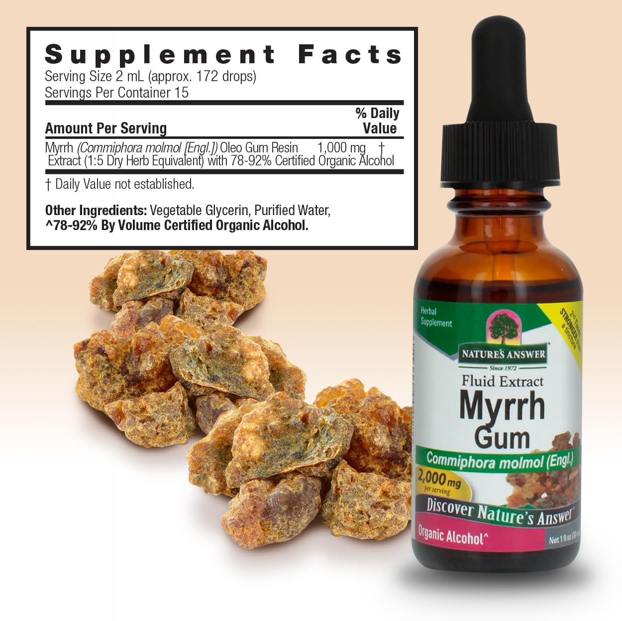 Authentic USA sourced myrrh extract dropper bottle for gum health