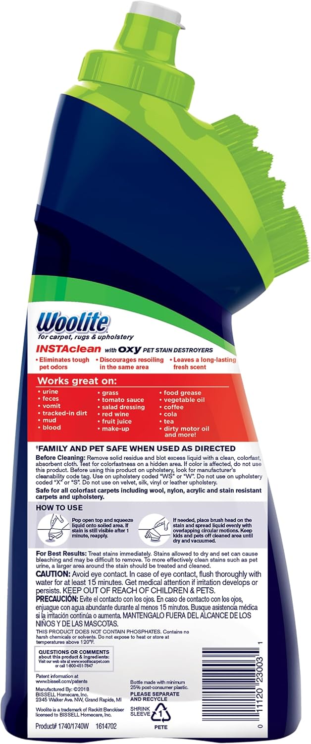 Bissell InstaClean bottle showing integrated scrub brush head