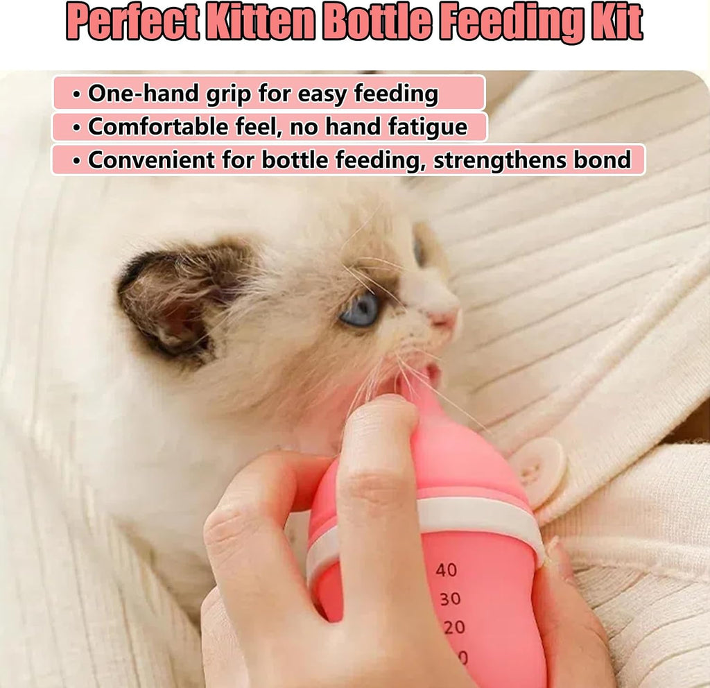 Green silicone pet feeding bottle showing forty milliliter measurement markings