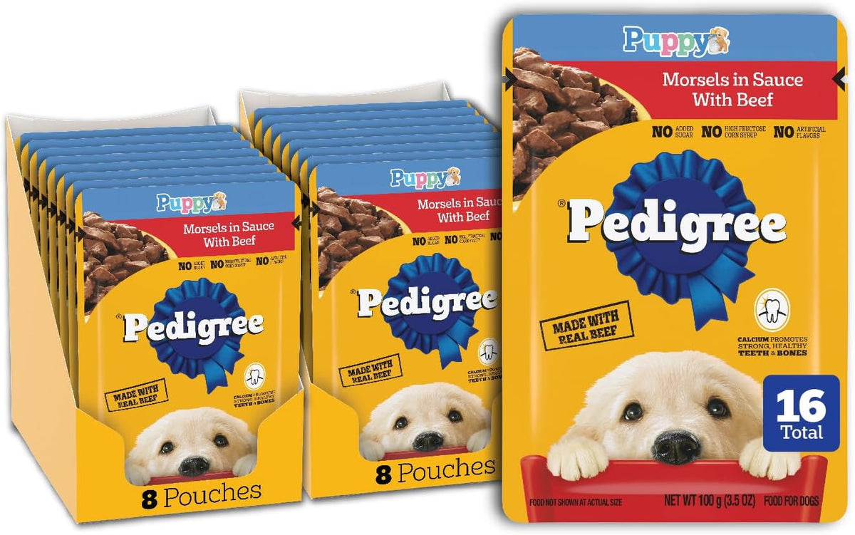 Pedigree Puppy Food Morsels in Sauce, Wet Dog Food Pouches, Chicken Flavor, 3.5 oz. Pouches, 16 Count - Image 13