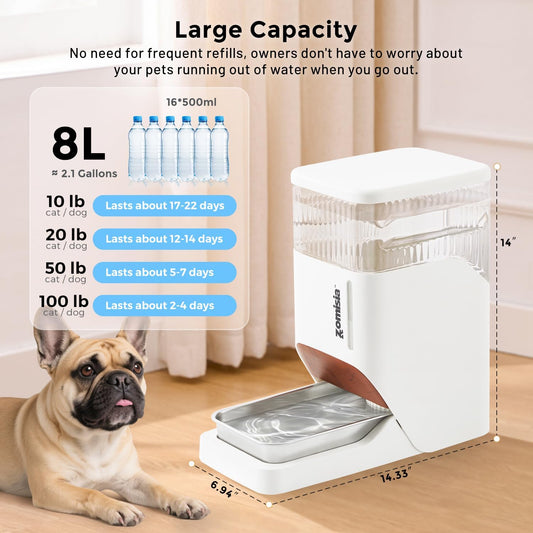 ZOMISIA 2 gallon pet waterer showcasing the lift-out 304 stainless steel bowl mechanism