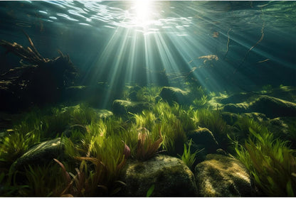 Aquarium Background Underwater Grass Leaves with Stone Aquarium Backdrop Vivid and Fresh Green Aquatic Plant Stone River Bed and Lake Fish Tank Background Decor Vinyl 48x18in - Image 12