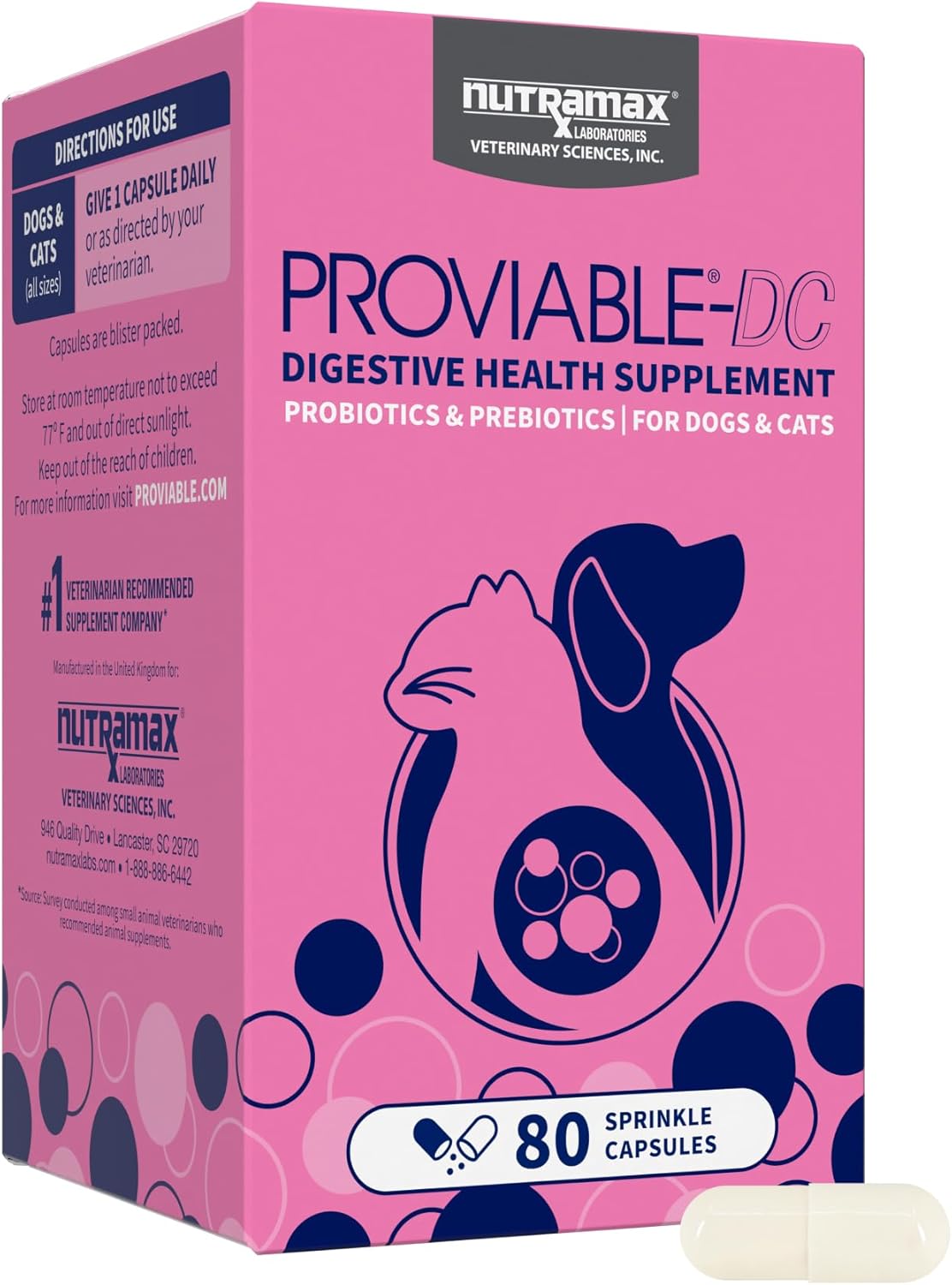 Nutramax Proviable Probiotics for Dogs and Cats, Daily Digestive Health Supplement with Multiple Strains of Bacteria, Cat and Dog Probiotics Plus Prebiotics, 30 Capsules - Image 13