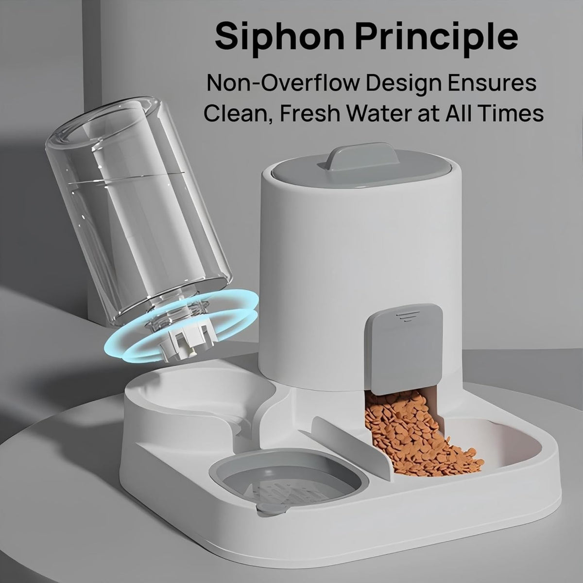 Nastella automatic pet feeder and water dispenser close up view siphon filter bowl